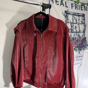 SHEIN Women's Red Leather Jacket